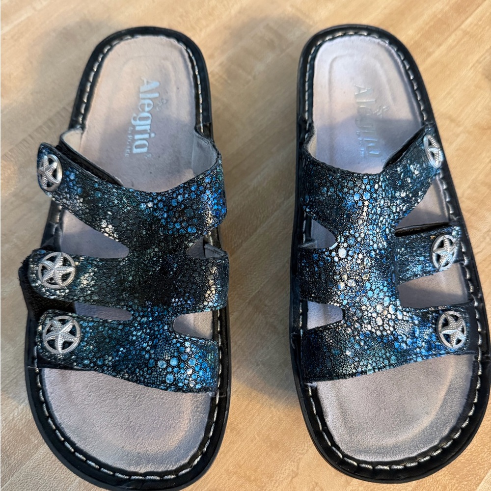 Alegria Black and Blue Star Sandals